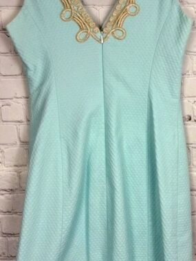 Lilly Pulitzer Mint Aqua Dress with Gold Embellished Neckline